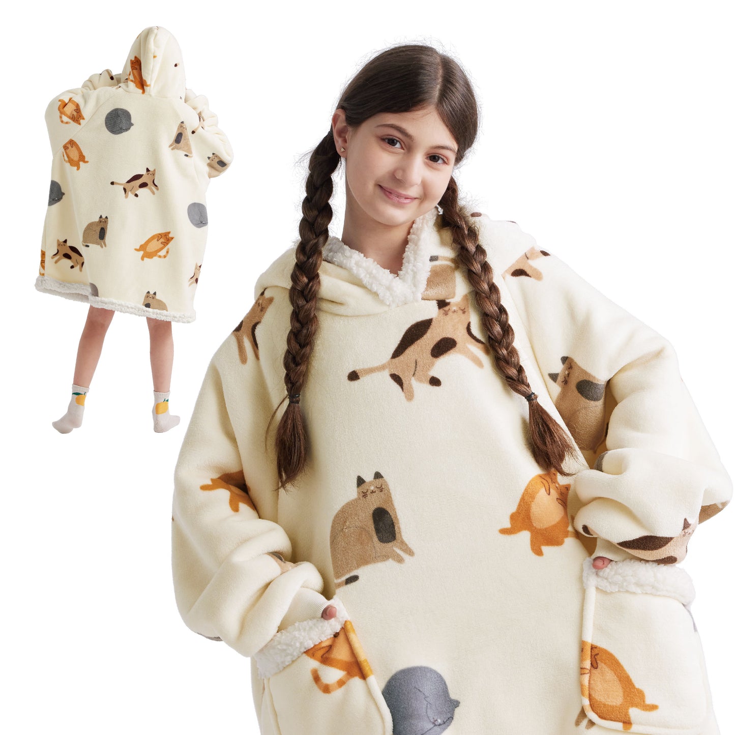 GentleSoft® Sherpa Fleece Printed Short Wearable Blanket Hoodie