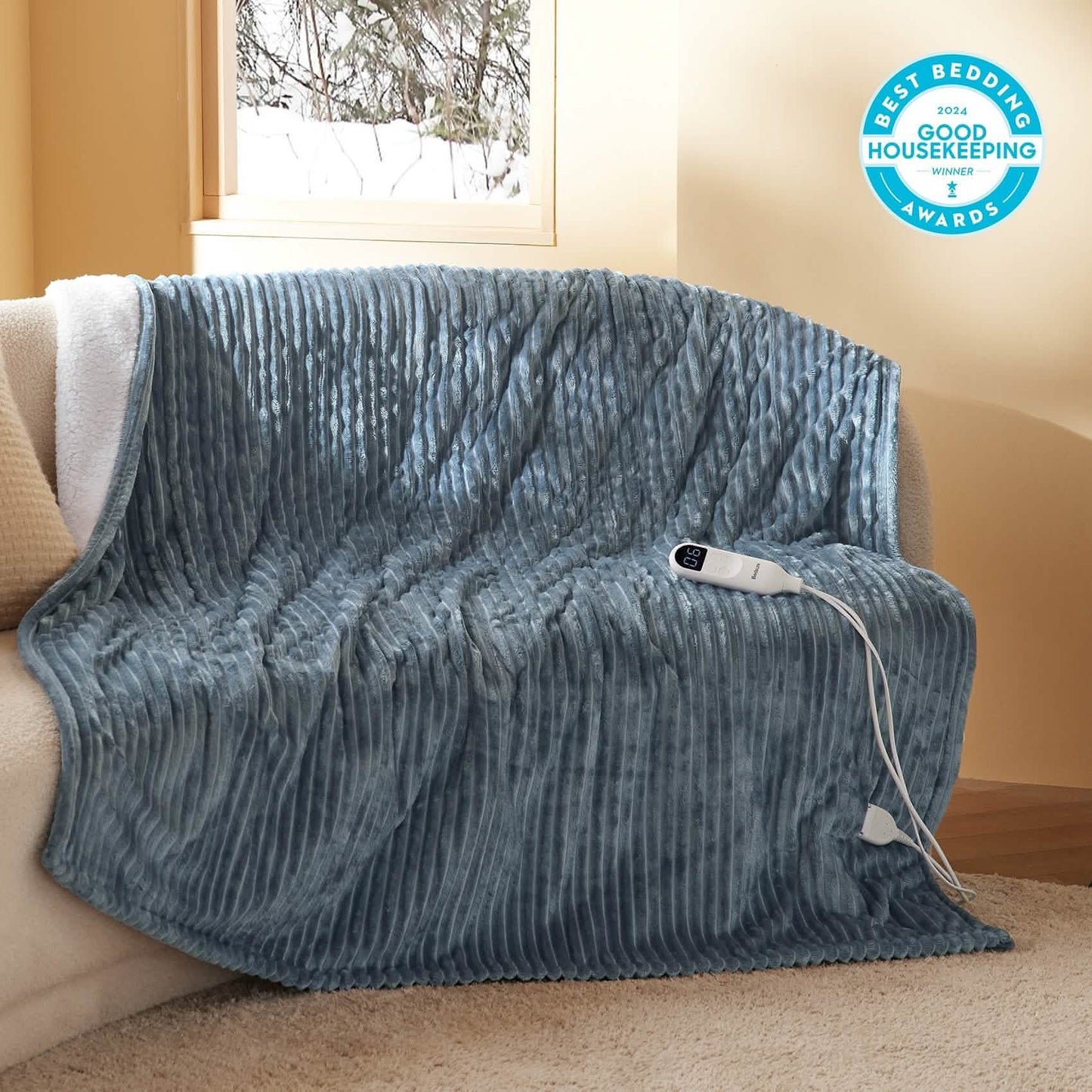 GentleSoft™ Ribbed Flannel Heated Blanket
