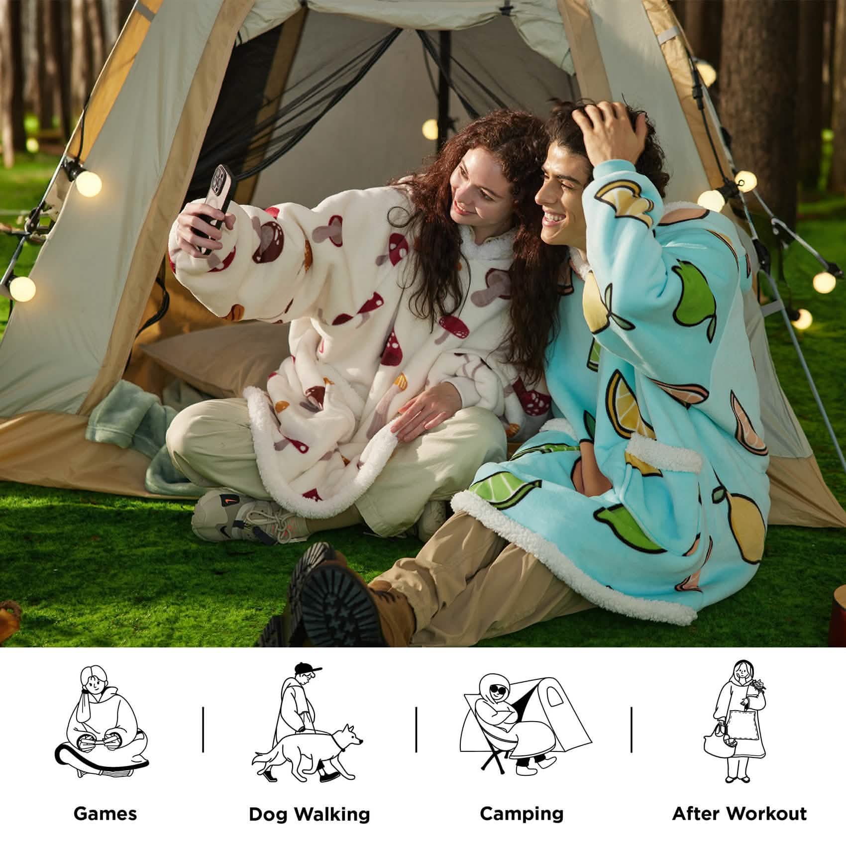 GentleSoft™ Cute Printed Patterns Sherpa Blanket Hoodie Beige