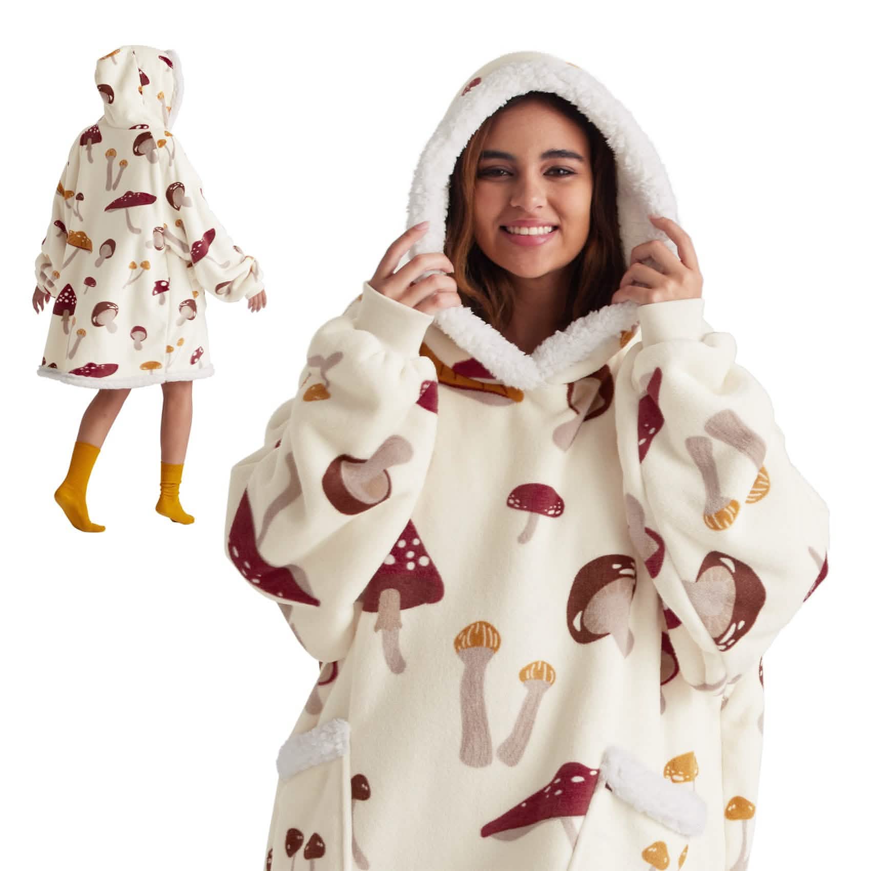 GentleSoft™ Cute Printed Patterns Sherpa Blanket Hoodie Beige
