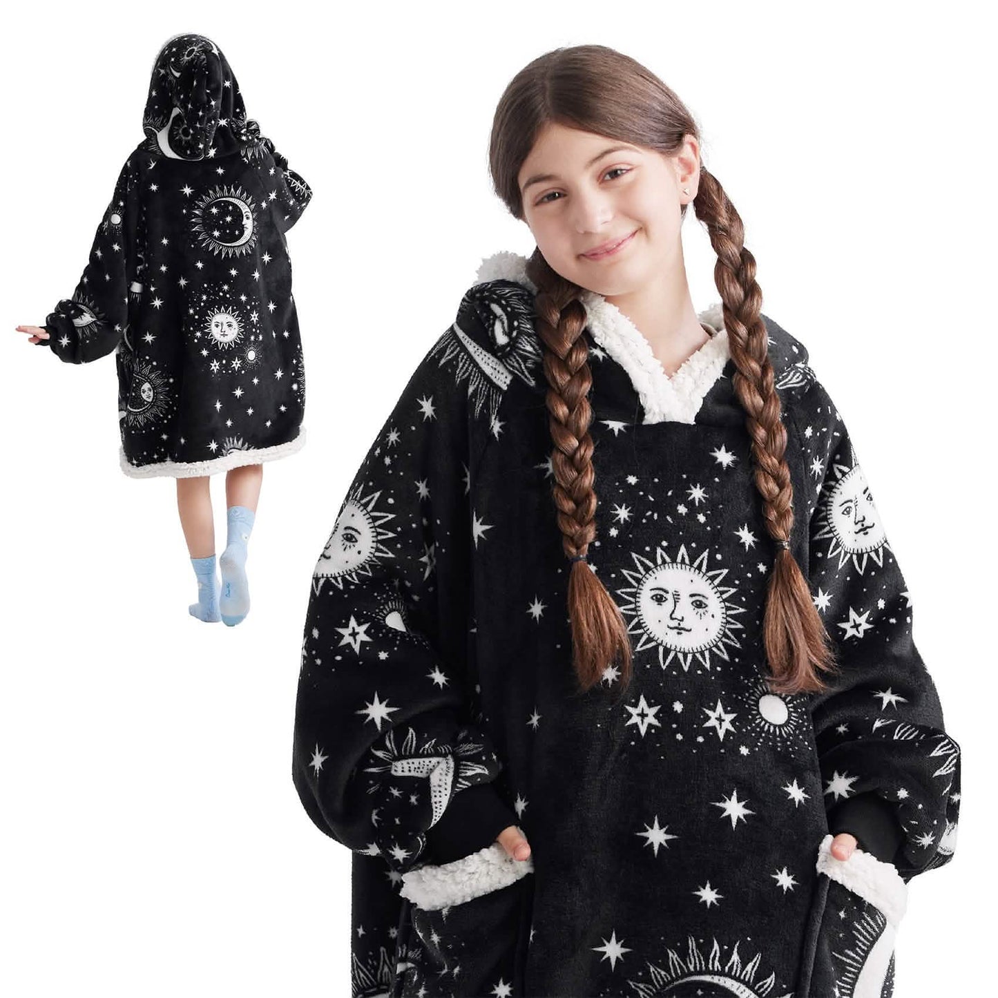 GentleSoft™ Sherpa Fleece Printed Short Wearable Blanket Hoodie Astrology