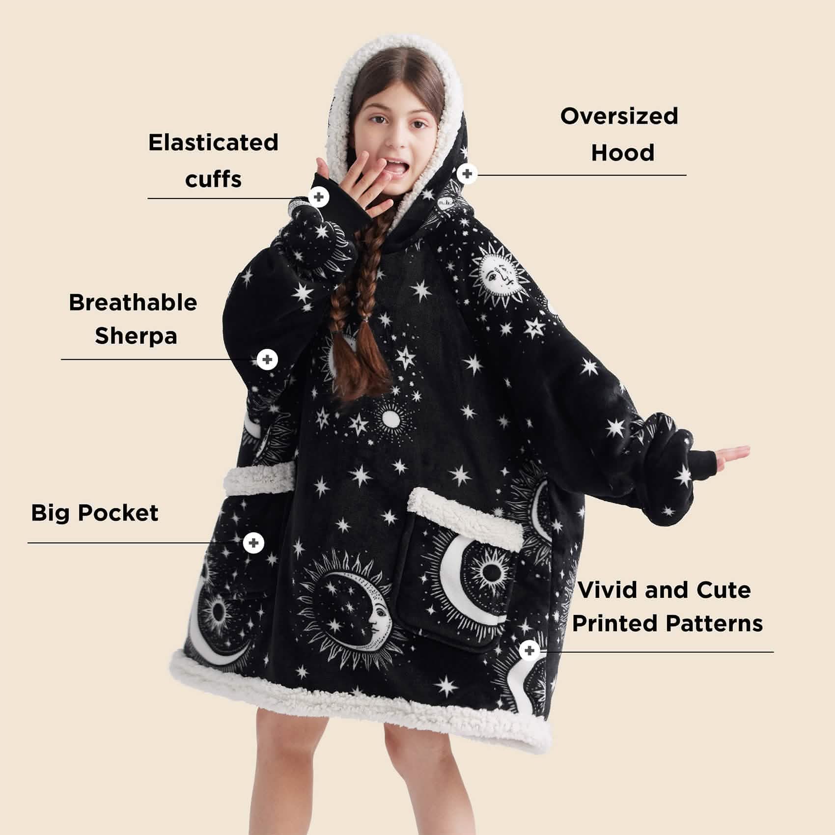 GentleSoft™ Sherpa Fleece Printed Short Wearable Blanket Hoodie Astrology