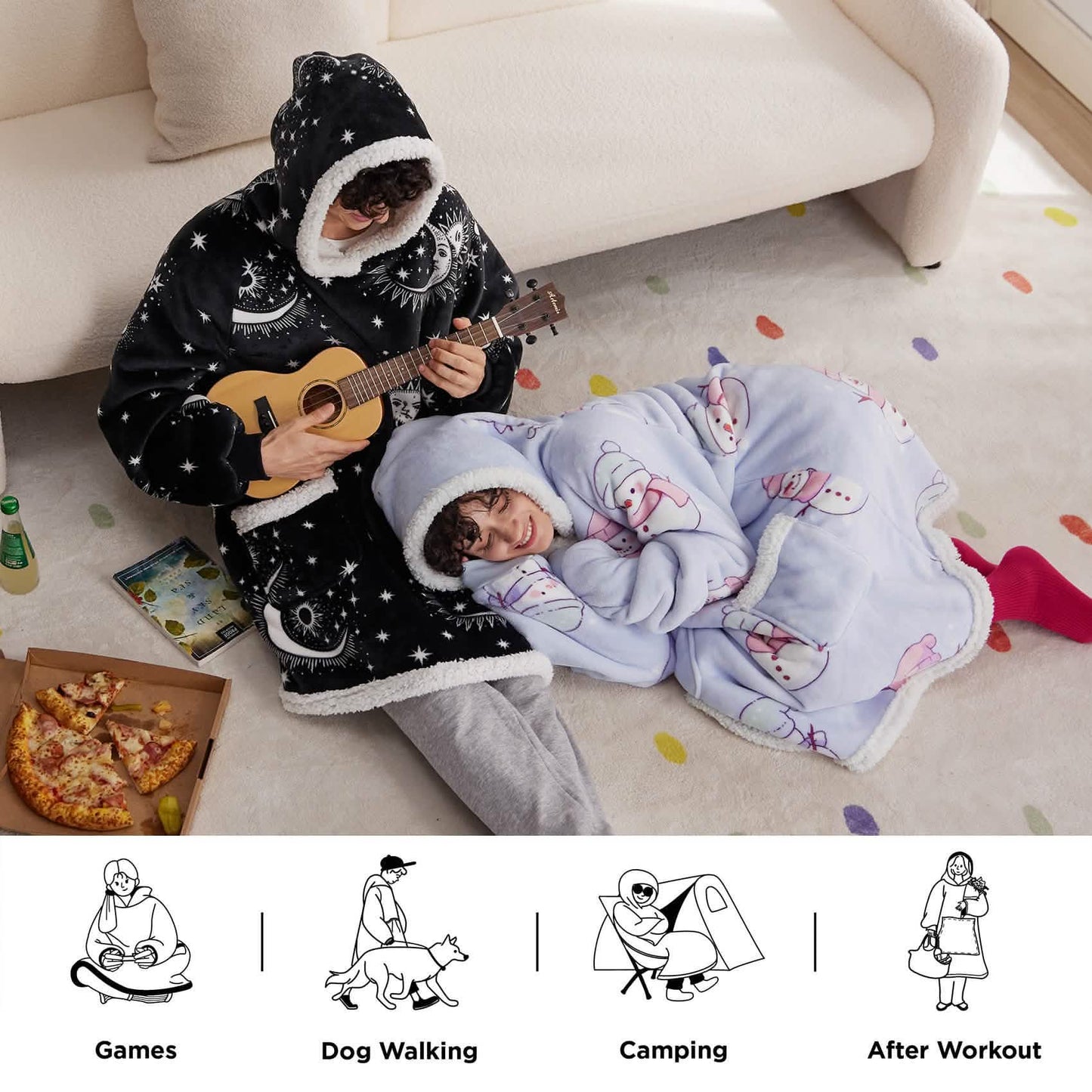 GentleSoft™ Sherpa Fleece Printed Short Wearable Blanket Hoodie Astrology