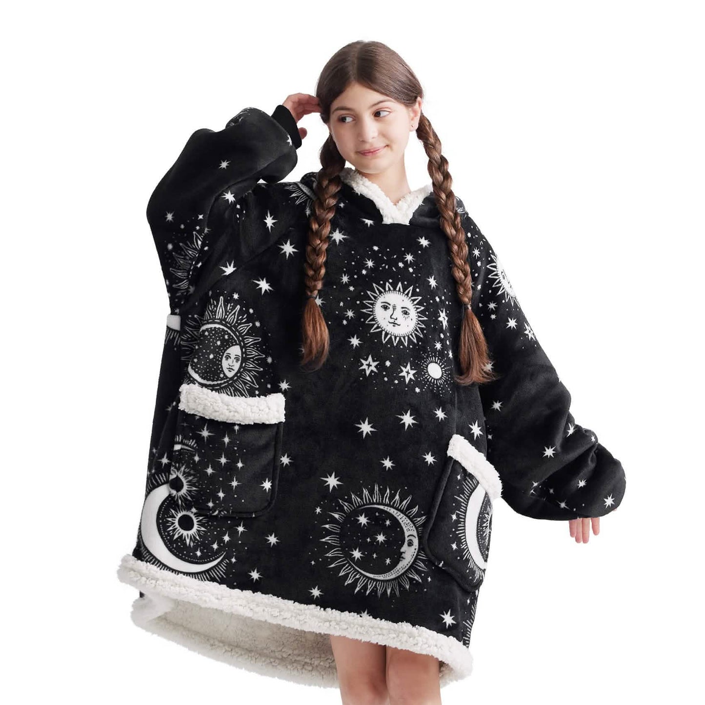 GentleSoft™ Sherpa Fleece Printed Short Wearable Blanket Hoodie Astrology