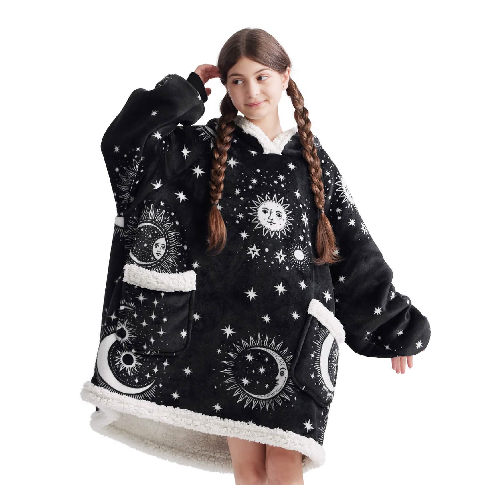 GentleSoft™ Sherpa Fleece Printed Short Wearable Blanket Hoodie Astrology