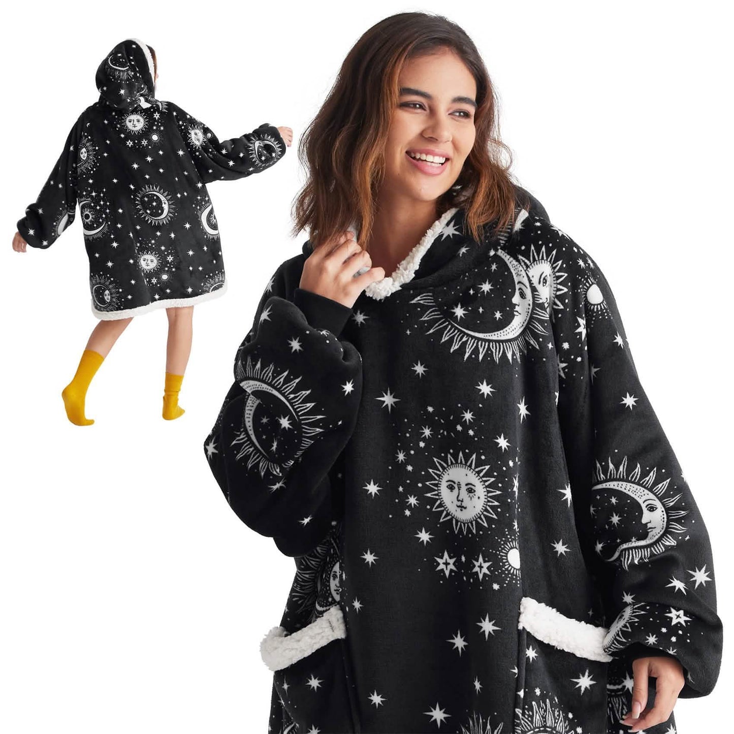 GentleSoft™ Sherpa Fleece Printed Short Wearable Blanket Hoodie Astrology