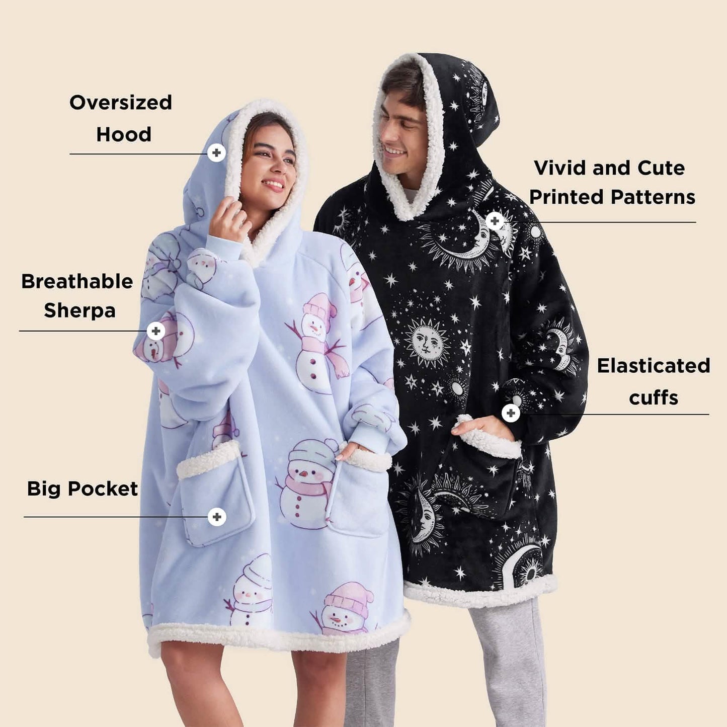 GentleSoft™ Sherpa Fleece Printed Short Wearable Blanket Hoodie Astrology