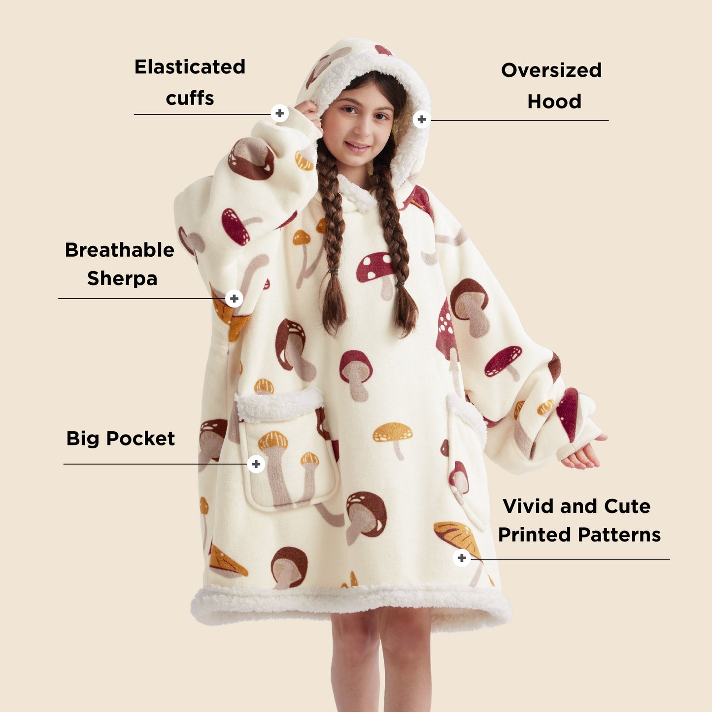 GentleSoft® Sherpa Fleece Printed Short Wearable Blanket Hoodie