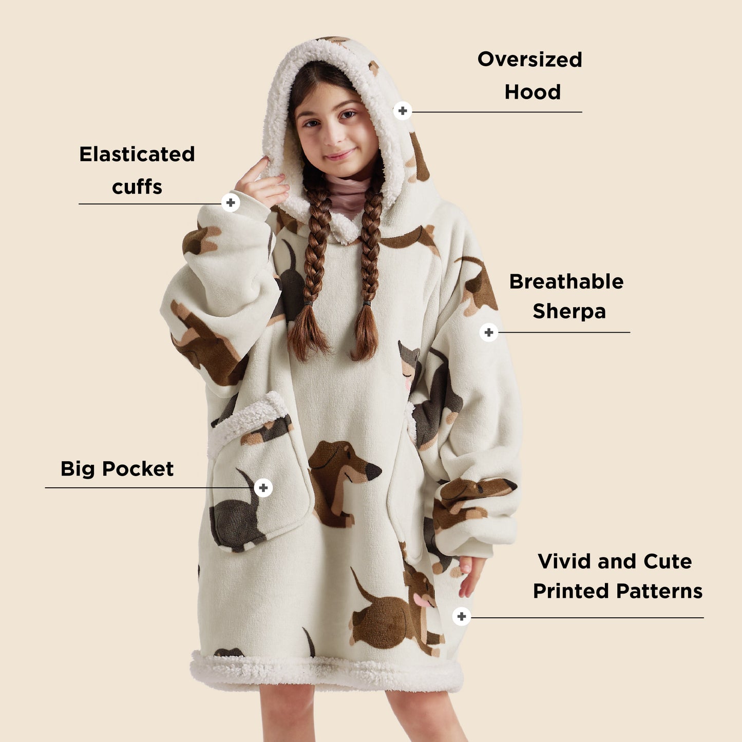 GentleSoft® Sherpa Fleece Printed Short Wearable Blanket Hoodie