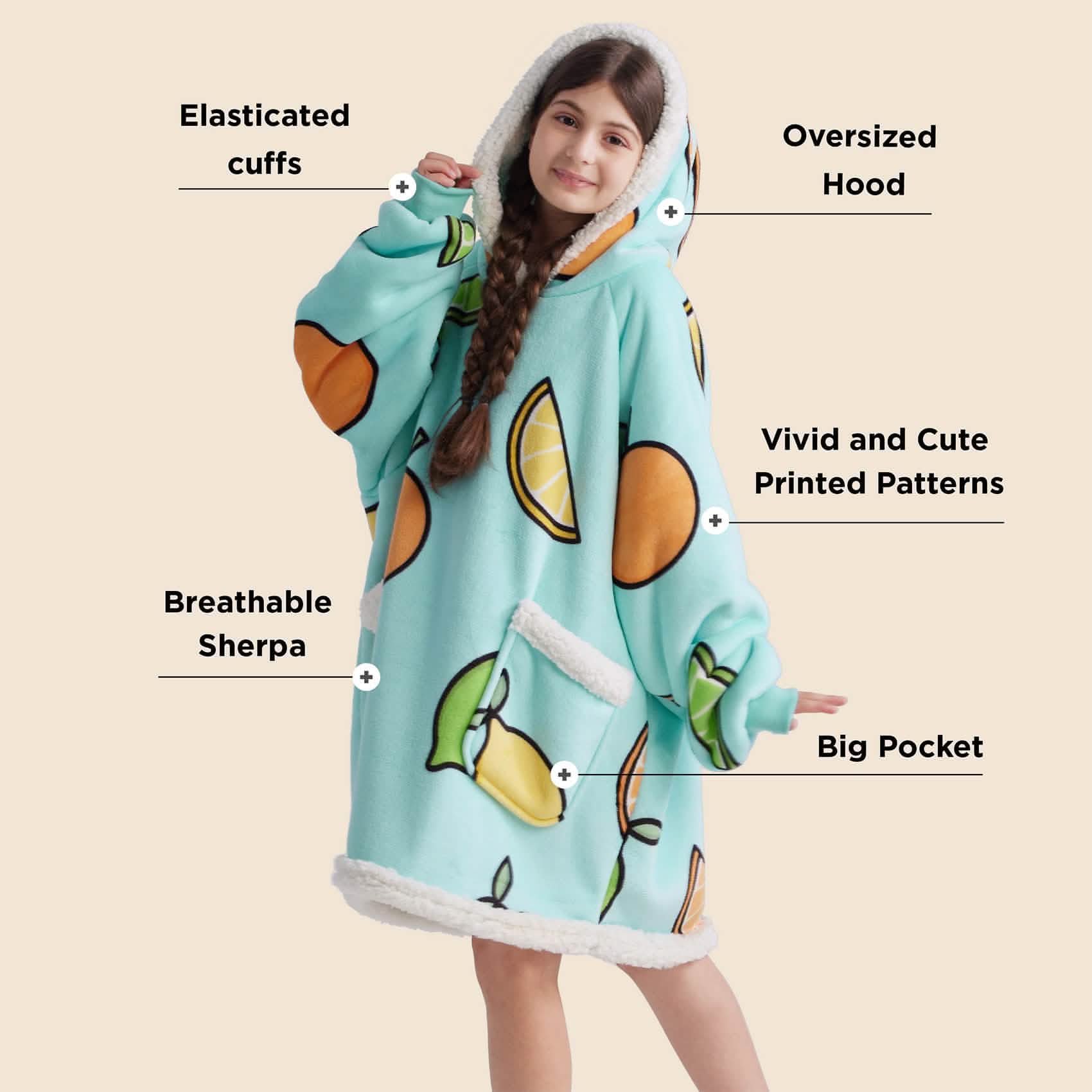 GentleSoft™ Cute Printed Patterns Sherpa Blanket Hoodie Teal