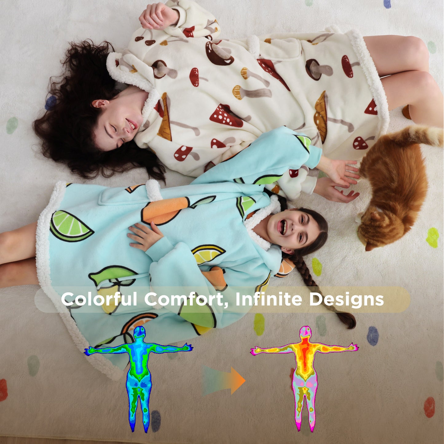 GentleSoft® Sherpa Fleece Printed Short Wearable Blanket Hoodie