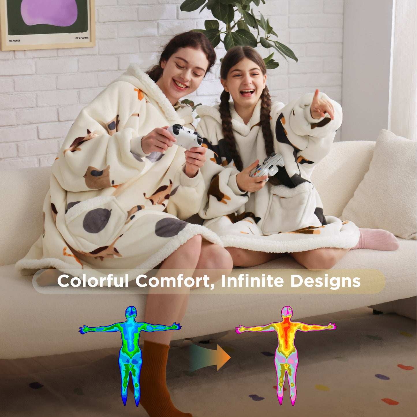 GentleSoft® Sherpa Fleece Printed Short Wearable Blanket Hoodie