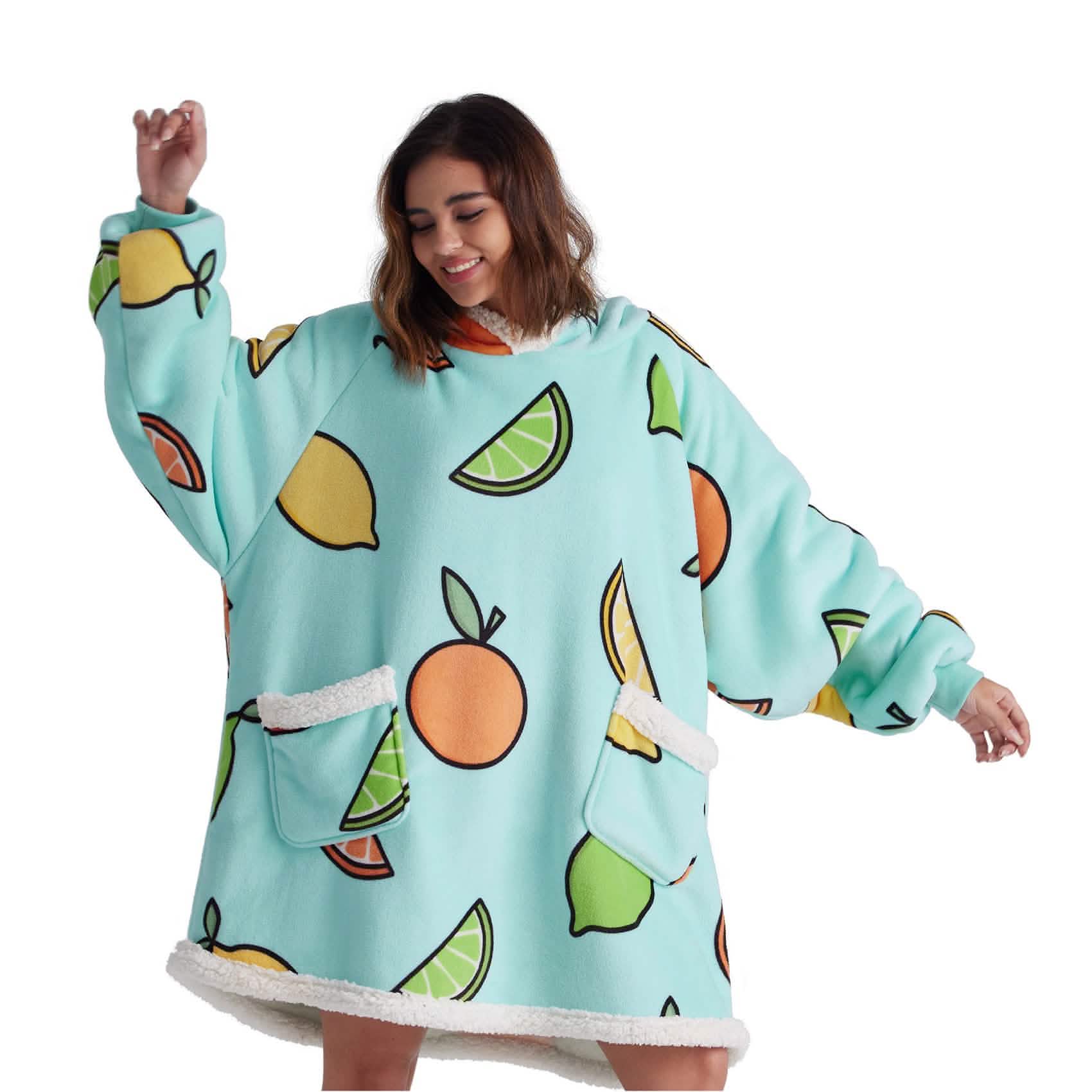 GentleSoft™ Cute Printed Patterns Sherpa Blanket Hoodie Teal