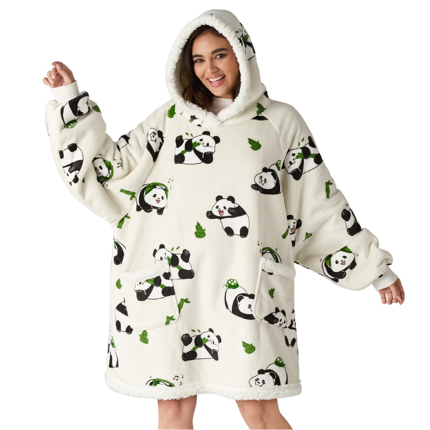 GentleSoft® Sherpa Fleece Printed Short Wearable Blanket Hoodie
