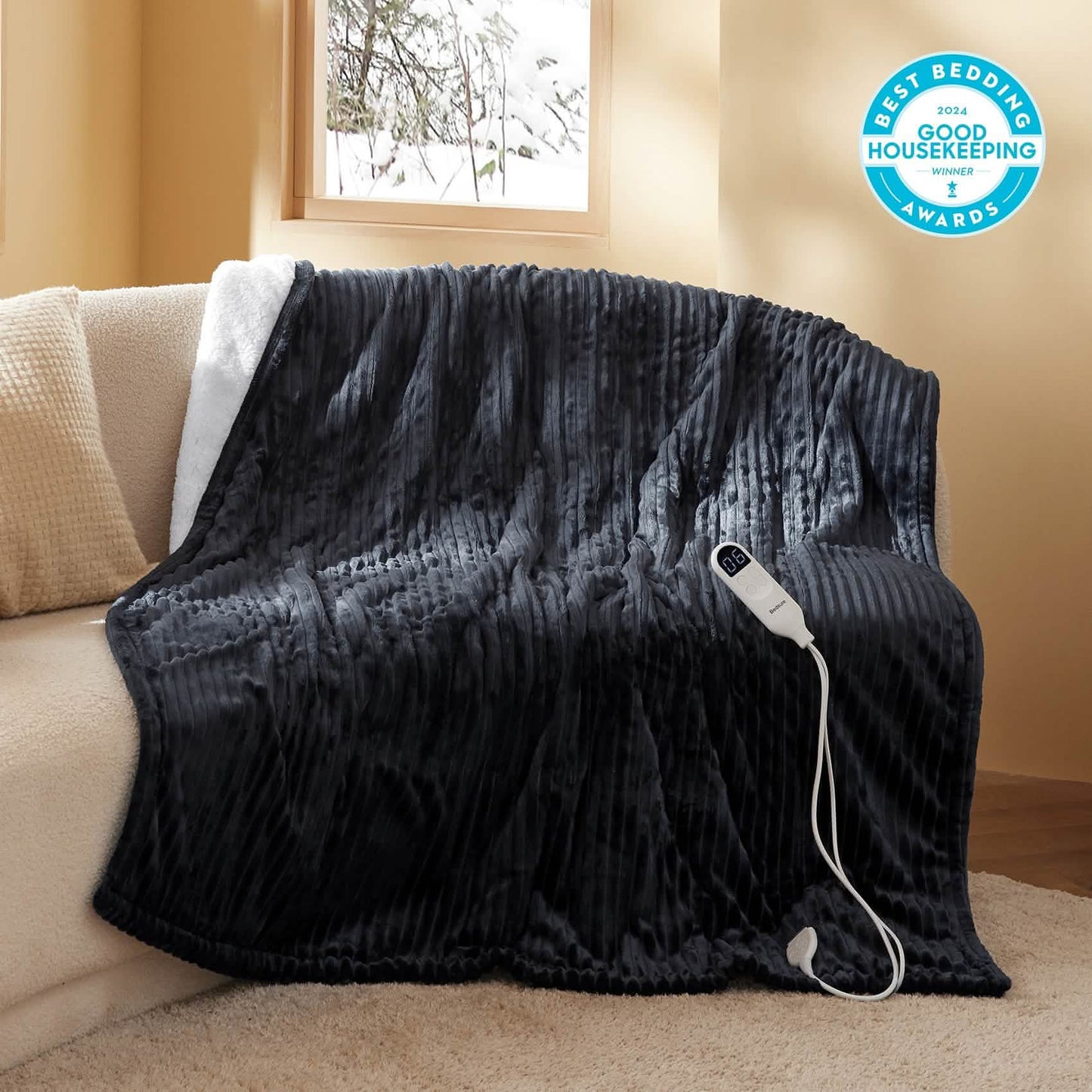 GentleSoft™ Ribbed Flannel Heated Blanket