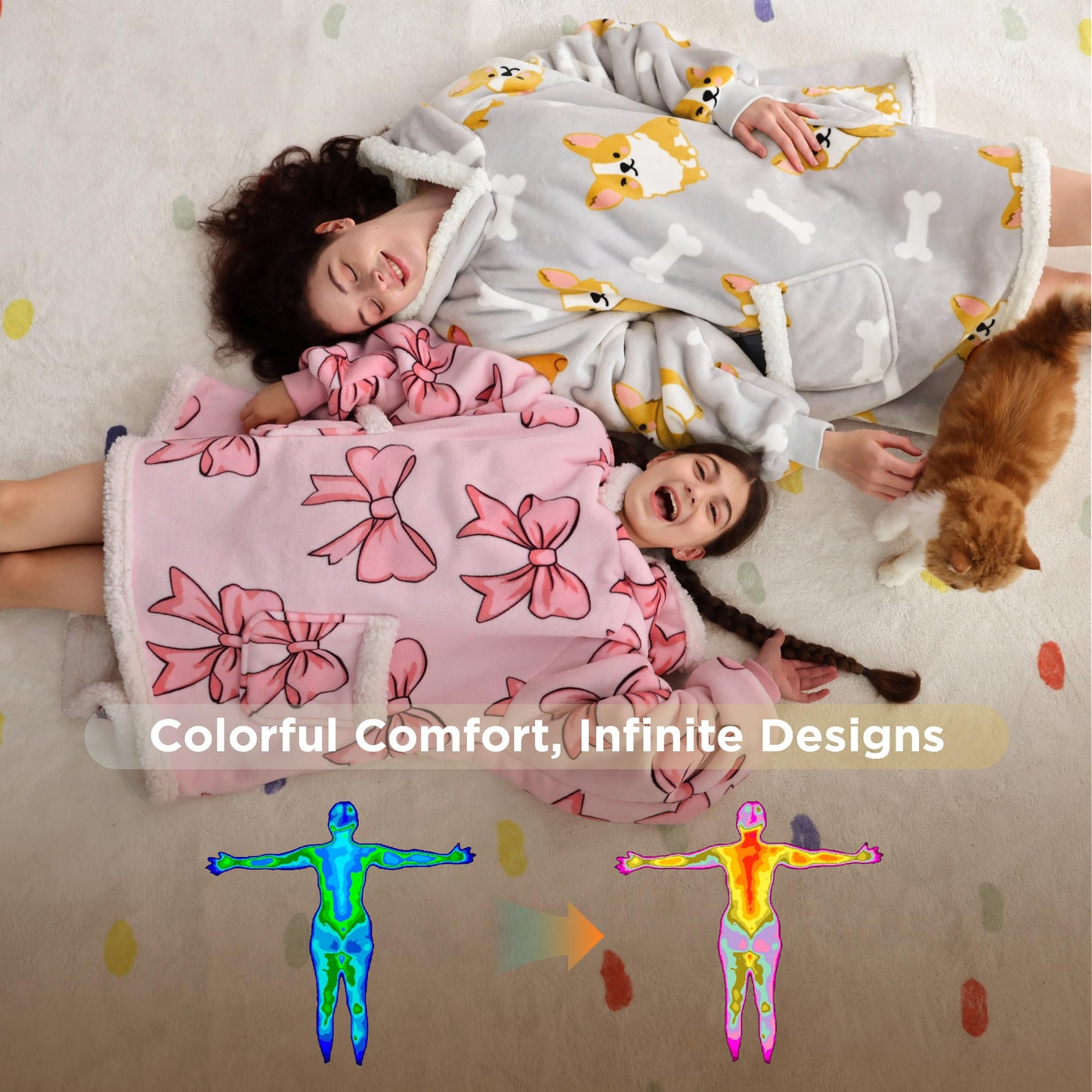 GentleSoft® Sherpa Fleece Printed Short Wearable Blanket Hoodie