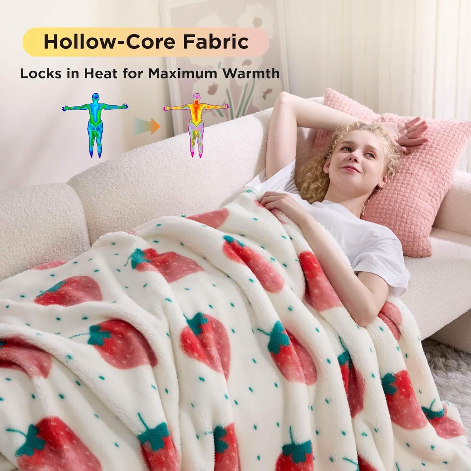 GentleSoft™ Printed Throw Sherpa Blanket strawberry Dots