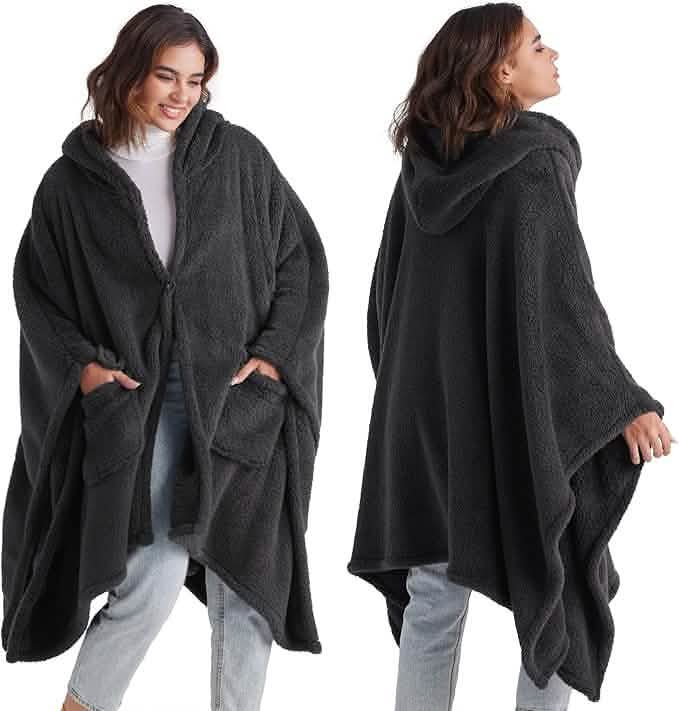 GentleSoft™ Short Shaggy Shepa Hooded Wearable Blanket With Pockets