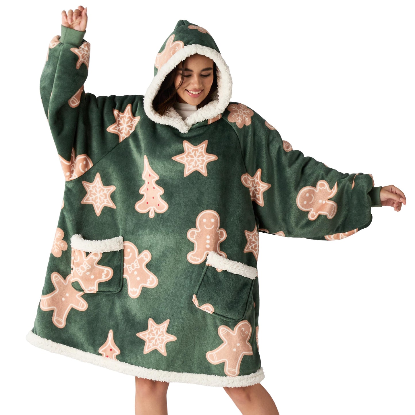 GentleSoft® Sherpa Fleece Printed Short Wearable Blanket Hoodie