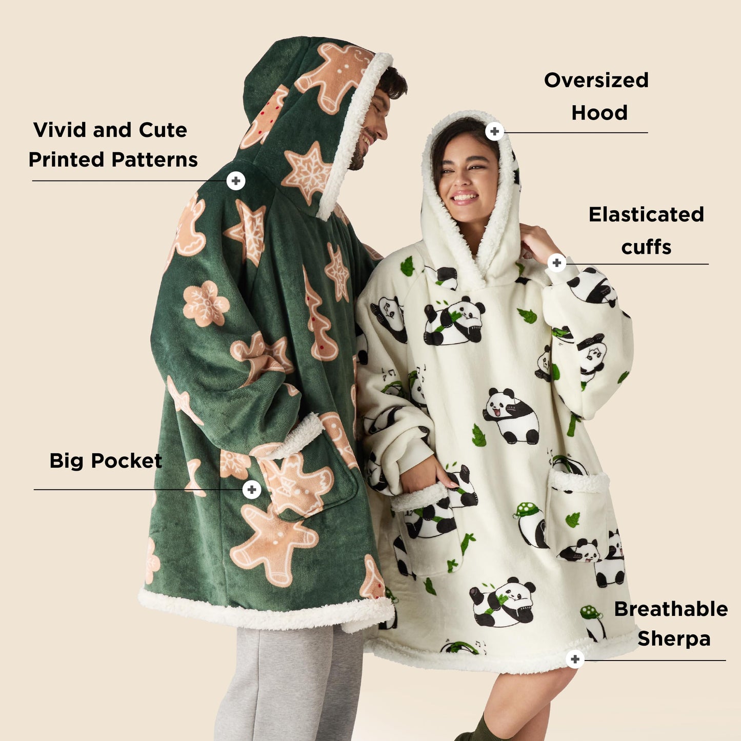 GentleSoft® Sherpa Fleece Printed Short Wearable Blanket Hoodie