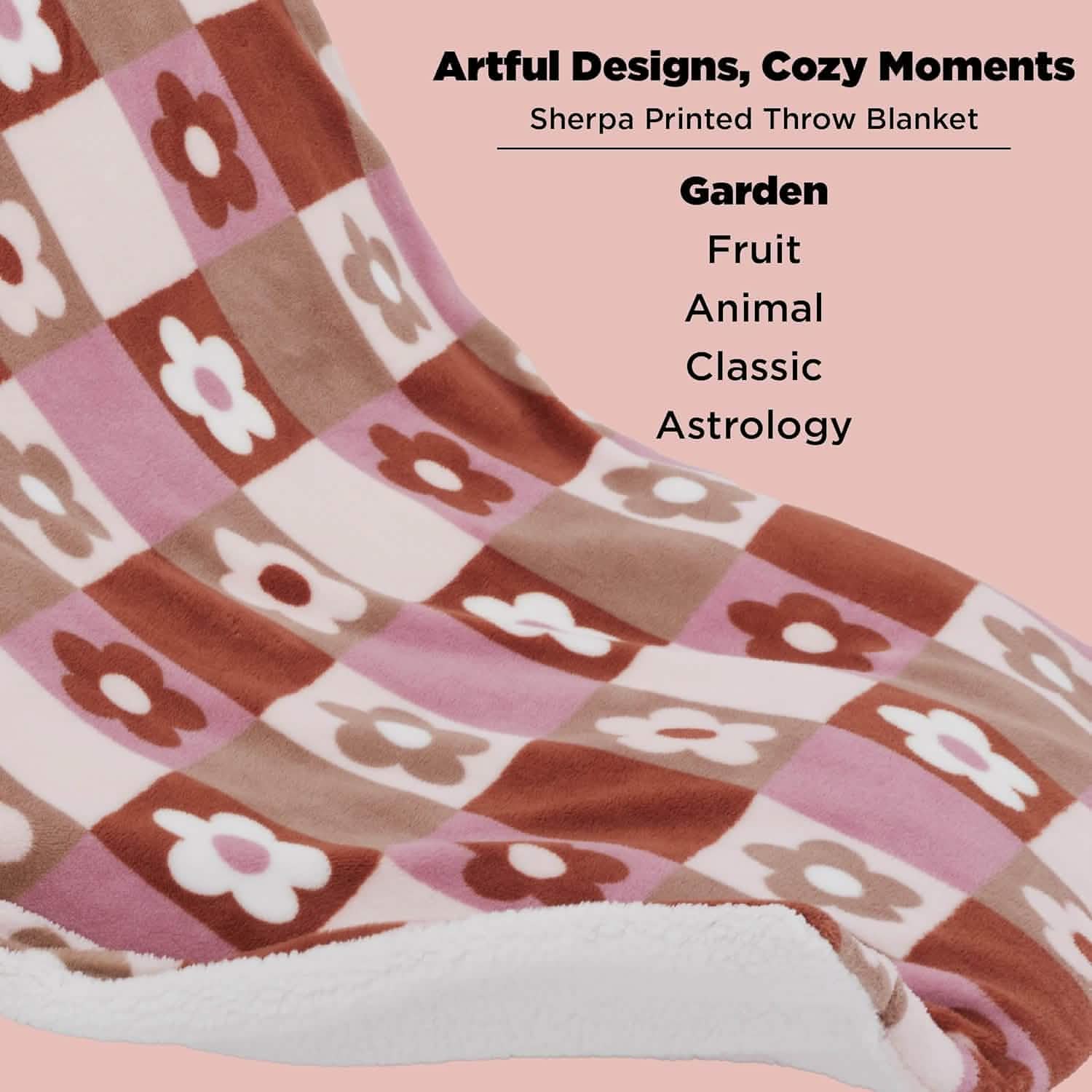GentleSoft™ Printed Throw Sherpa Blanket flower Checkboard