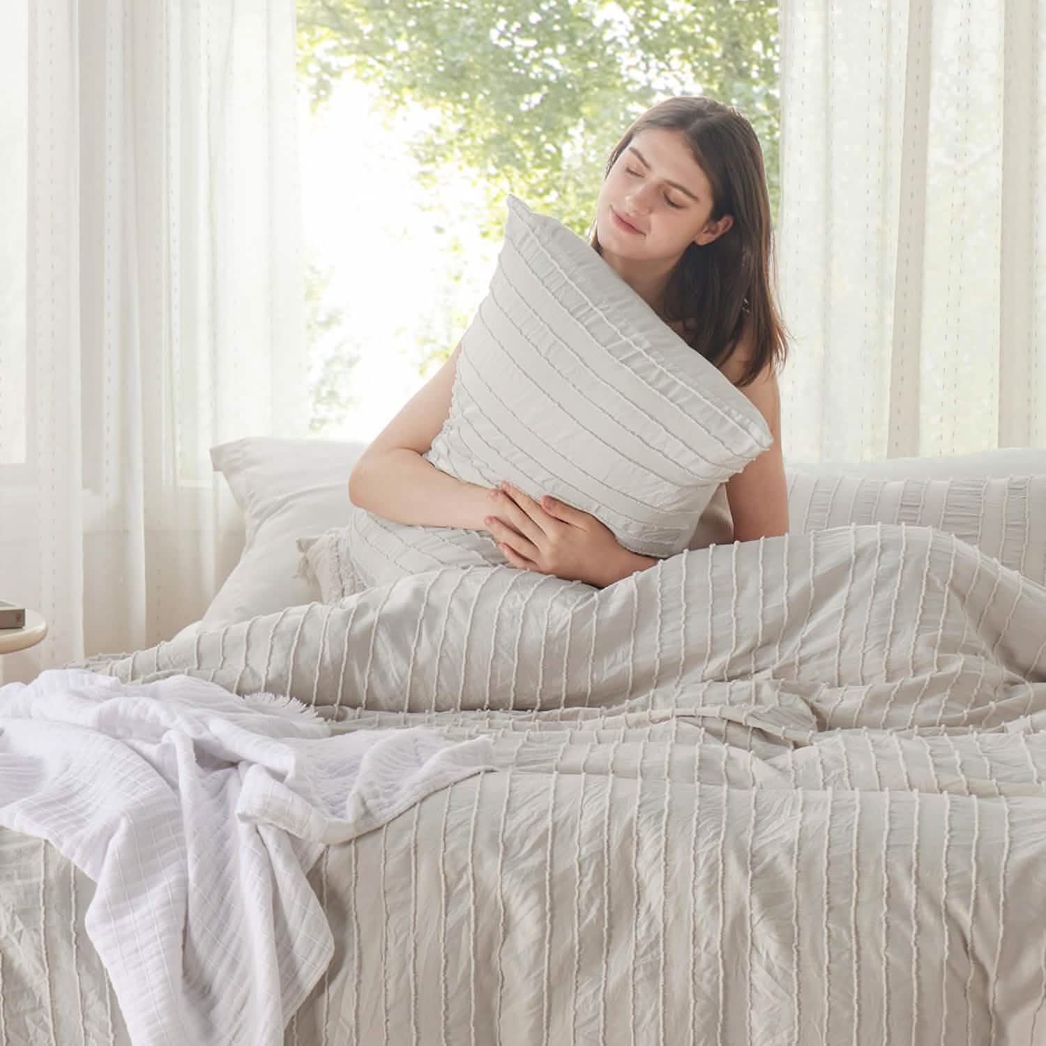 GentleSoft™ Striped Tufted Embroidery Duvet Cover Set