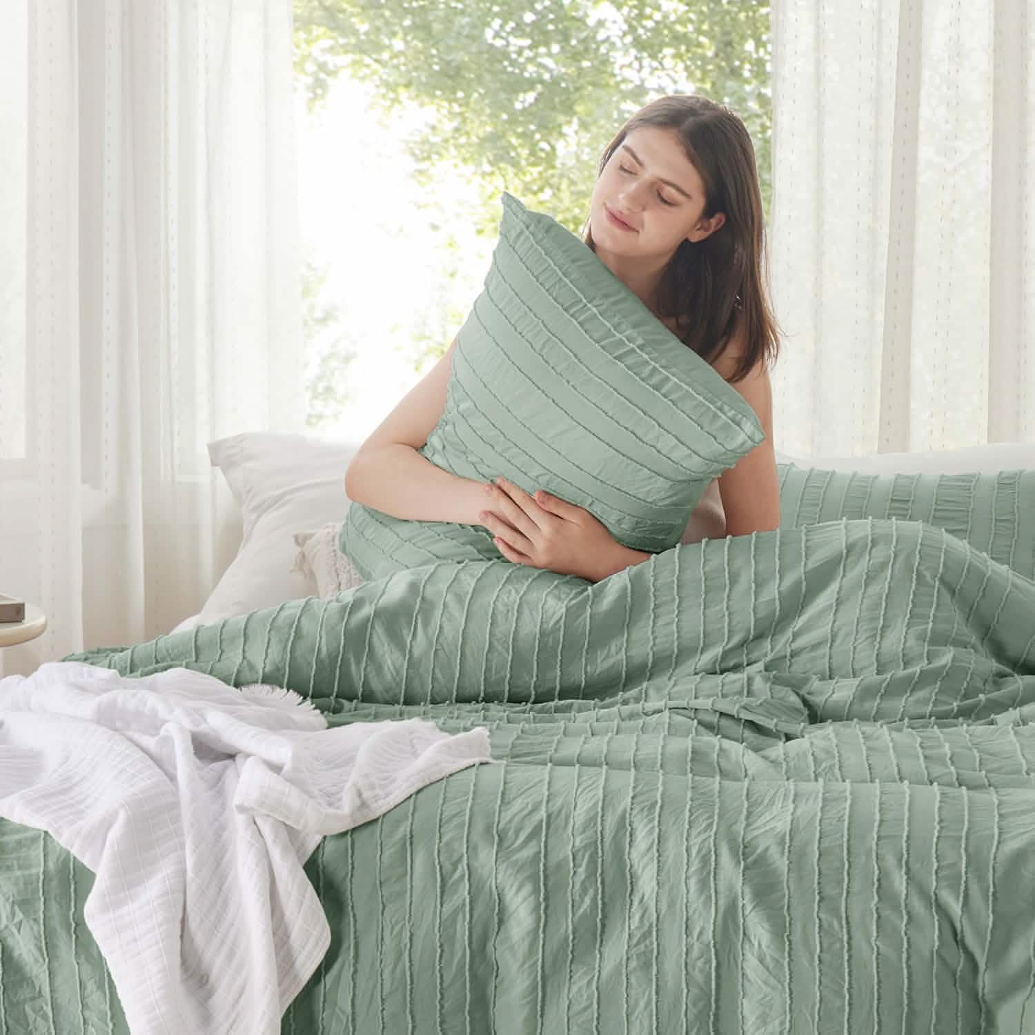 GentleSoft™ Striped Tufted Embroidery Duvet Cover Set