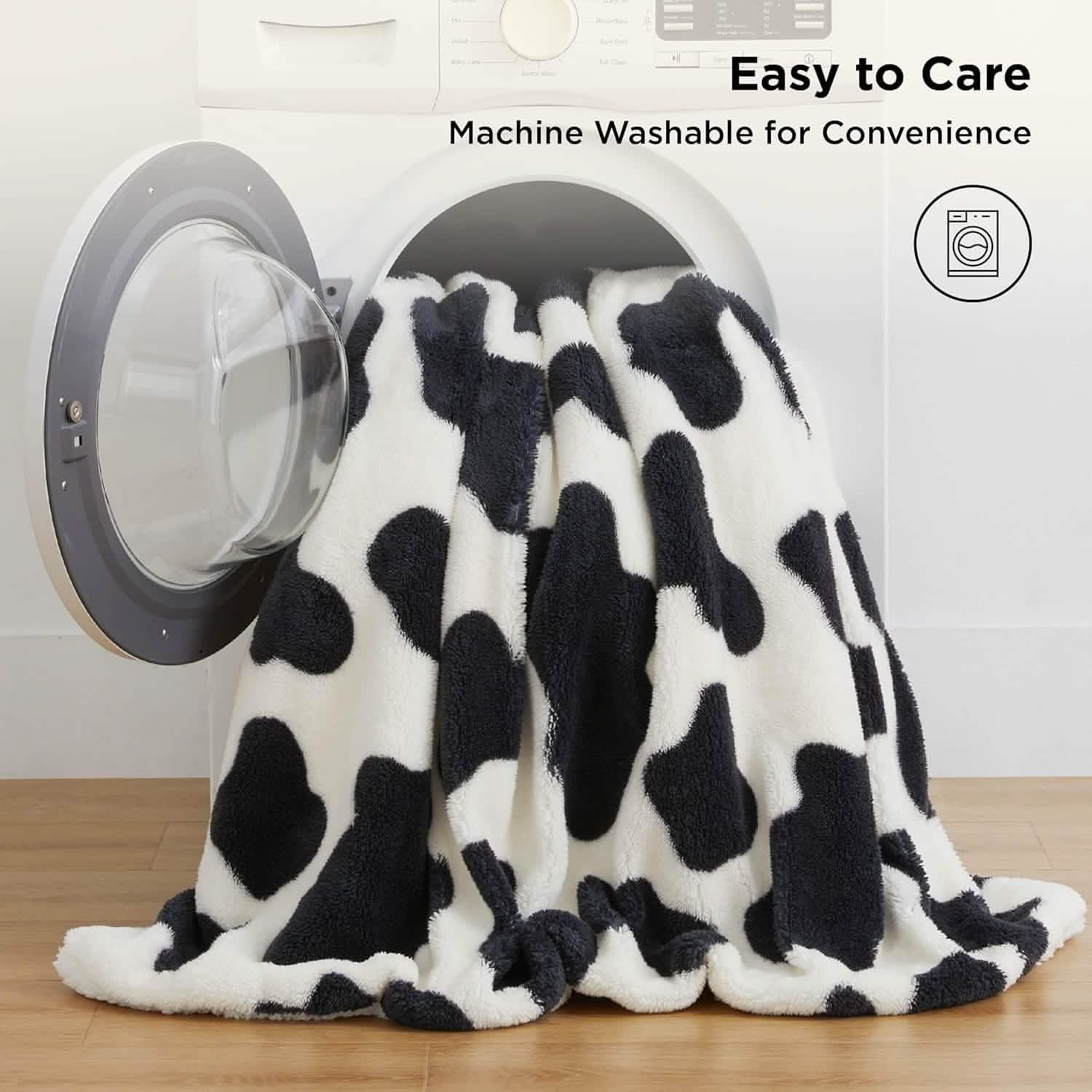 GentleSoft™ Printed Throw Sherpa Blanket Print-cow