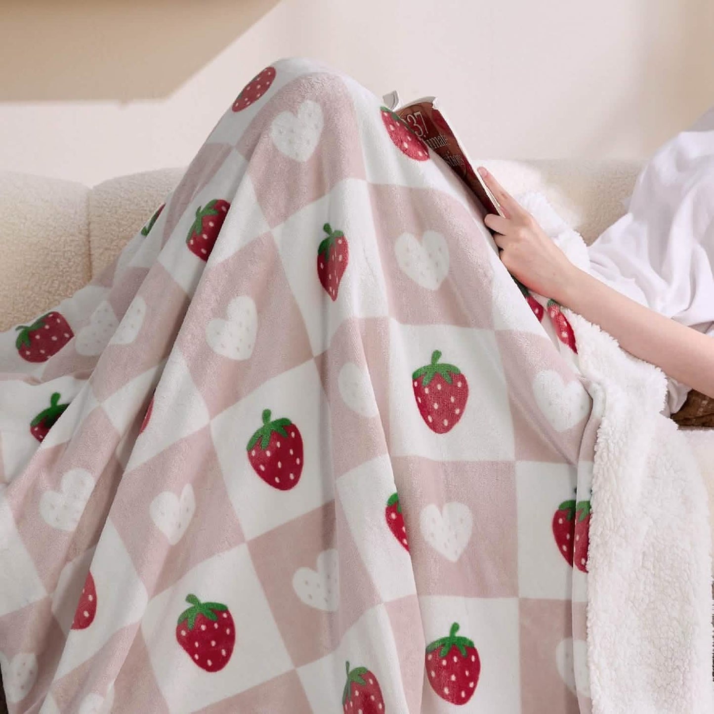 GentleSoft™ Printed Throw Sherpa Blanket Strawberry Checkboard