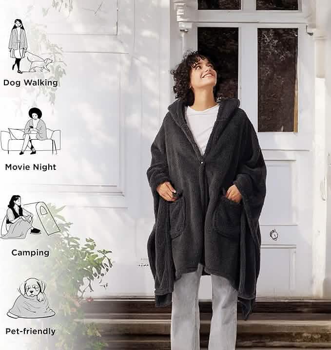 GentleSoft™ Short Shaggy Shepa Hooded Wearable Blanket With Pockets