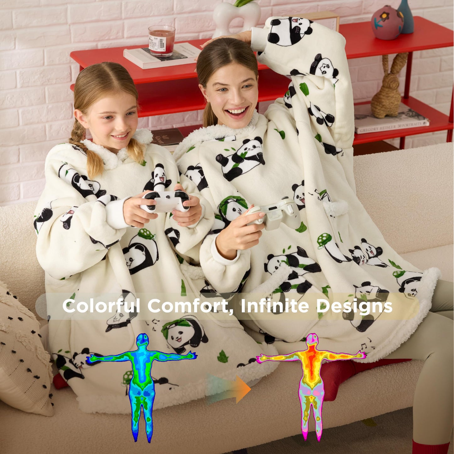 GentleSoft® Sherpa Fleece Printed Short Wearable Blanket Hoodie