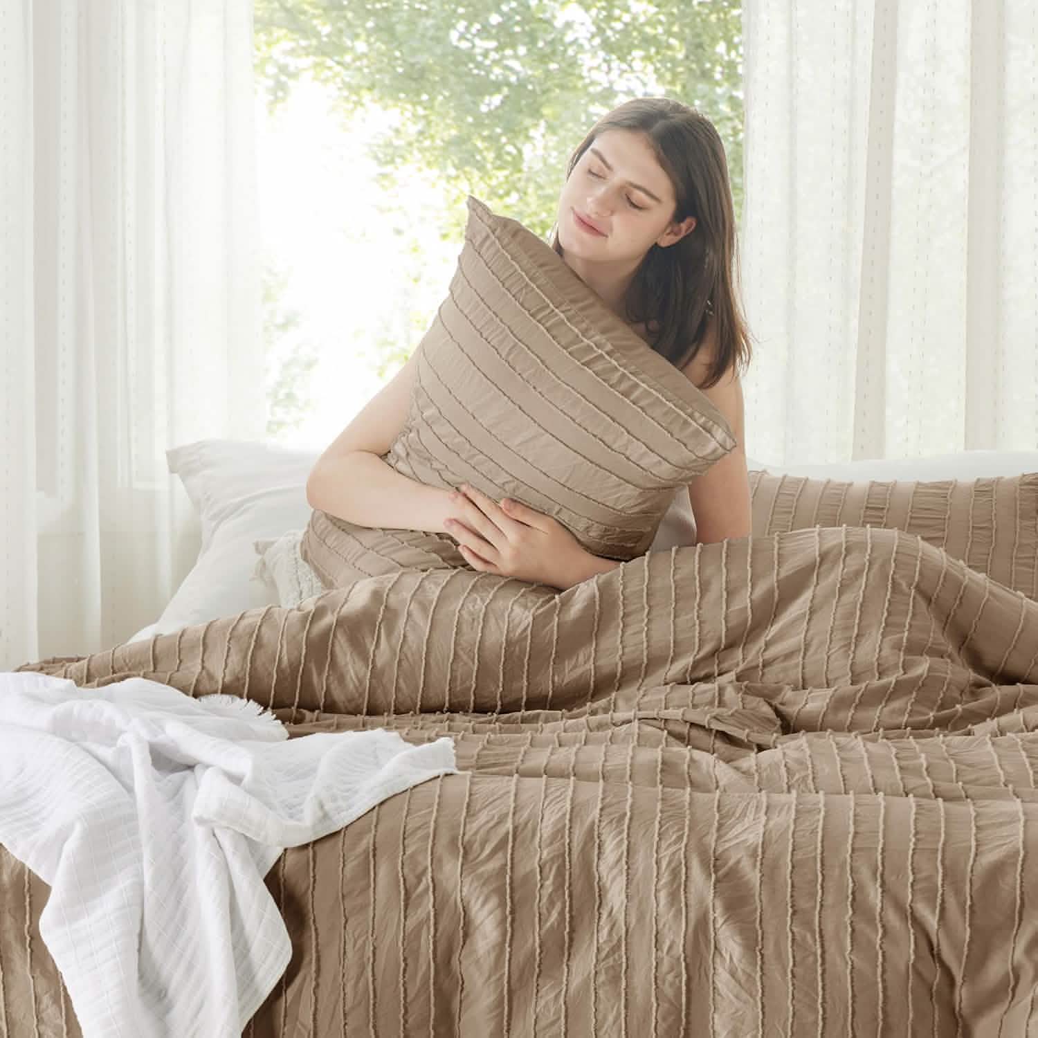 GentleSoft™ Striped Tufted Embroidery Duvet Cover Set