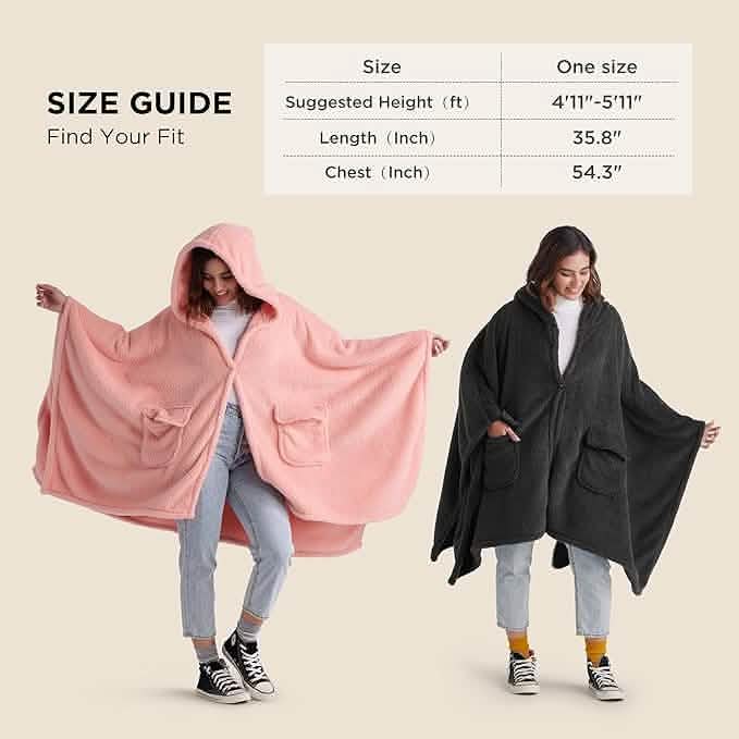 GentleSoft™ Short Shaggy Shepa Hooded Wearable Blanket With Pockets