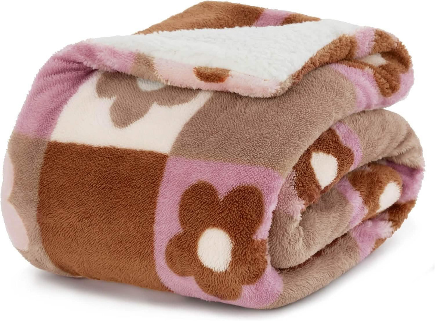 GentleSoft™ Printed Throw Sherpa Blanket flower Checkboard