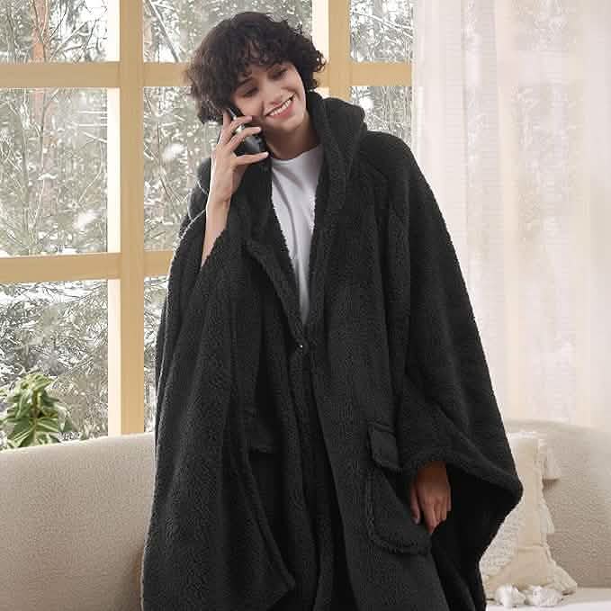 GentleSoft™ Short Shaggy Shepa Hooded Wearable Blanket With Pockets