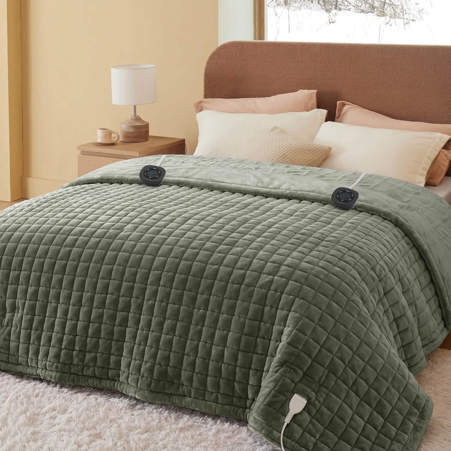 GentleSoft™ Quilted Sherpa Fleece Heated Blanket Grid