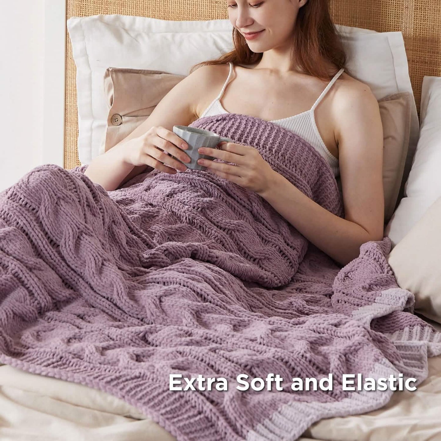 GentleSoft™ Cable Chenille Chunky Knit Throw Blanket