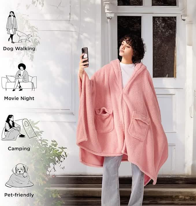 GentleSoft™ Short Shaggy Shepa Hooded Wearable Blanket With Pockets