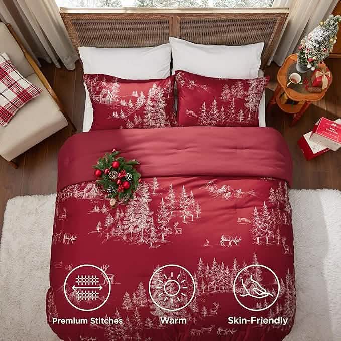 GentleSoft™ Christmas Plaid Comforter Set Red Forest