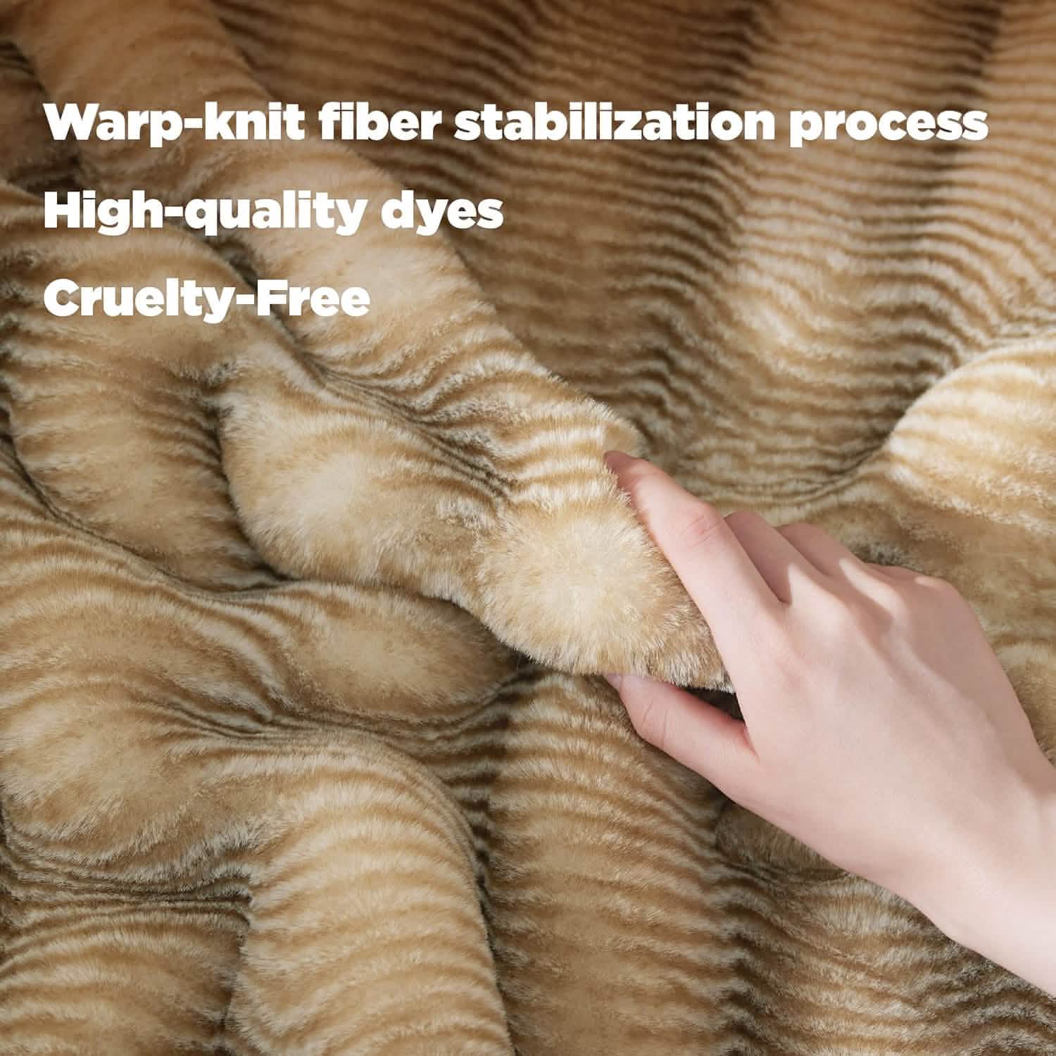 GentleSoft™ Fluffy Striped Faux Fur Blanket Beige