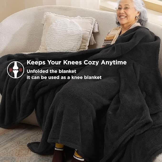 GentleSoft™ Short Shaggy Shepa Hooded Wearable Blanket With Pockets