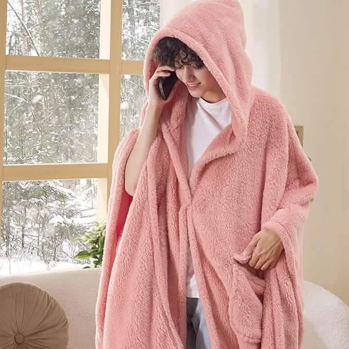 GentleSoft™ Short Shaggy Shepa Hooded Wearable Blanket With Pockets