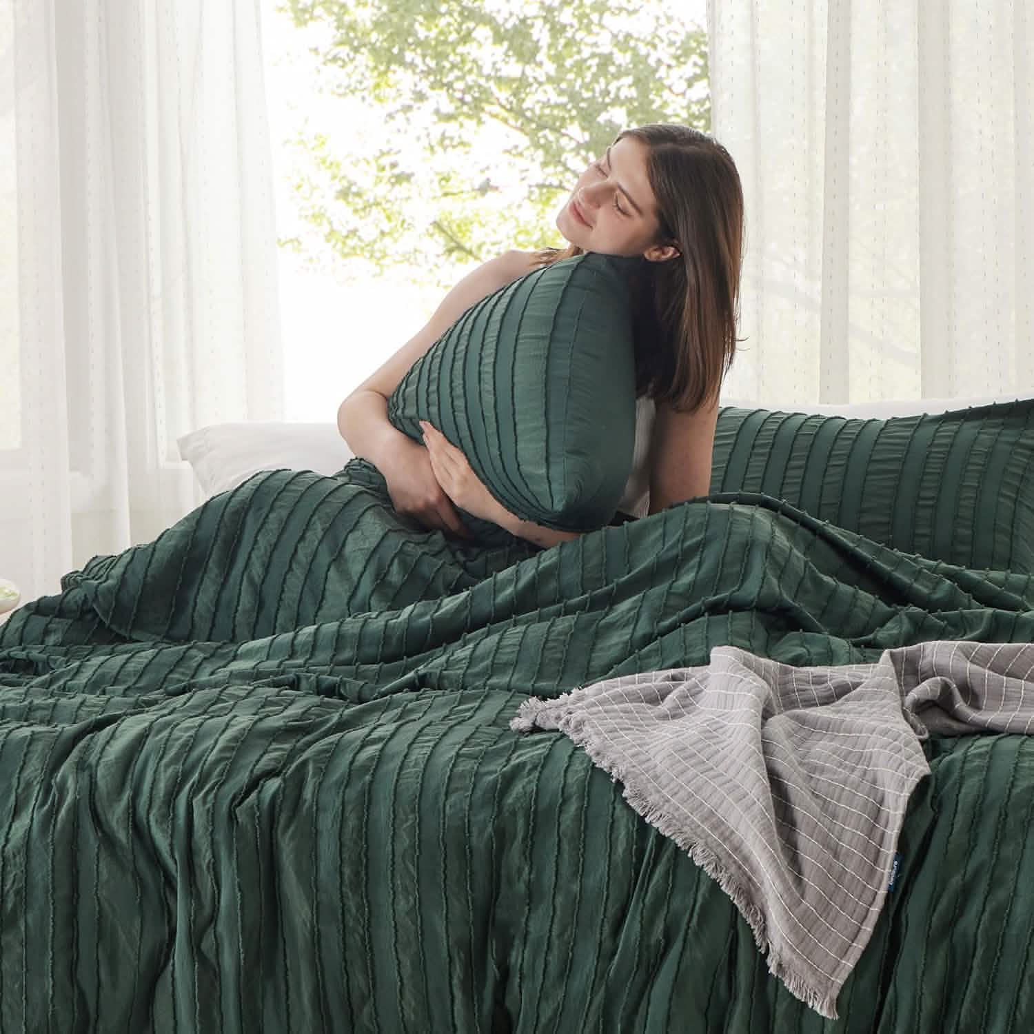 GentleSoft™ Striped Tufted Embroidery Duvet Cover Set