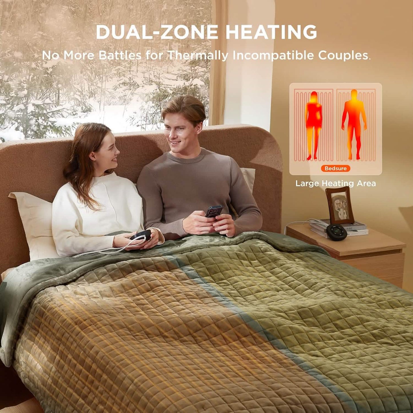 GentleSoft™ Quilted Sherpa Fleece Heated Blanket Grid