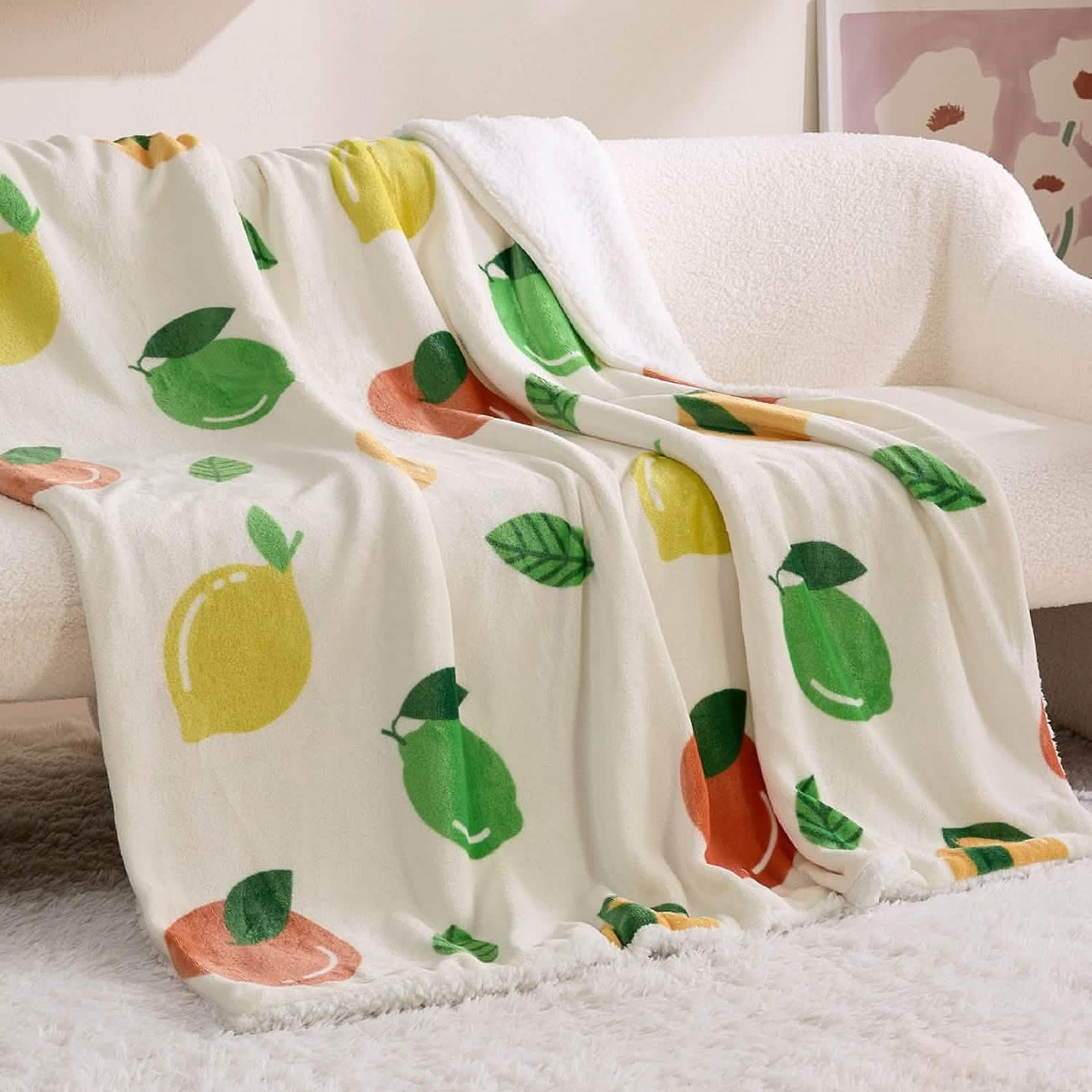 GentleSoft™ Printed Throw Sherpa Blanket citrus
