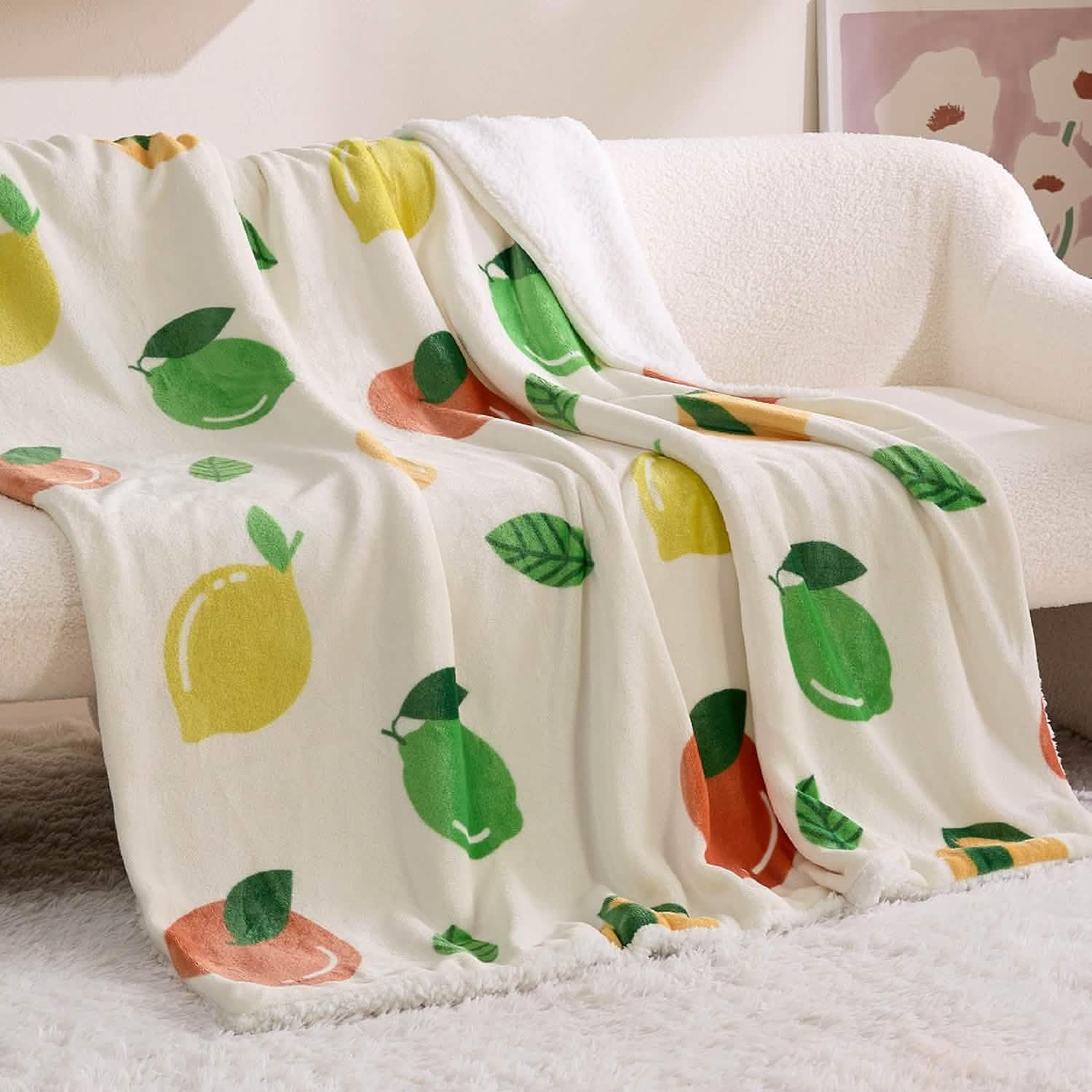 GentleSoft™ Printed Throw Sherpa Blanket citrus