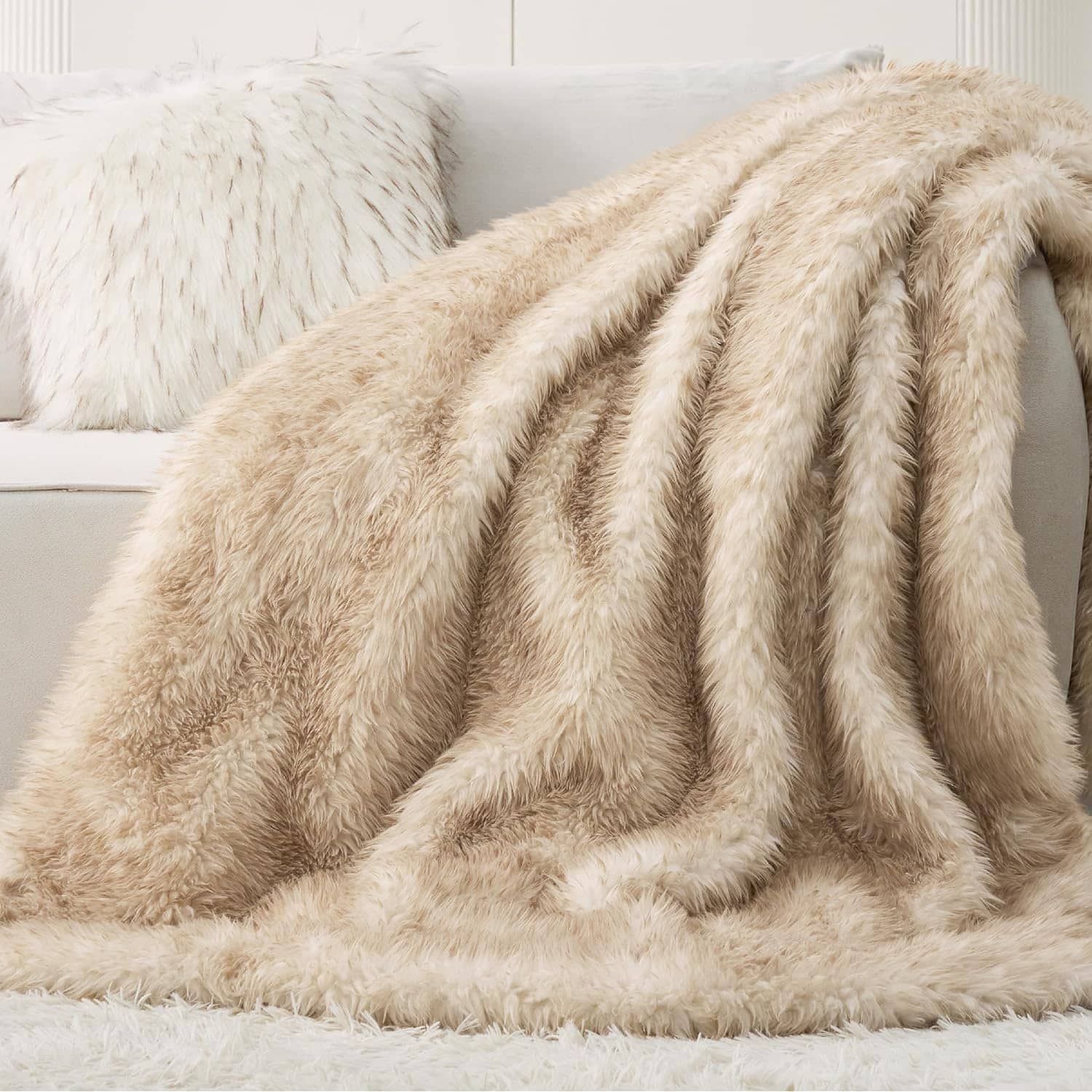 Bedsure Faux Fur Striped Throw Blanket