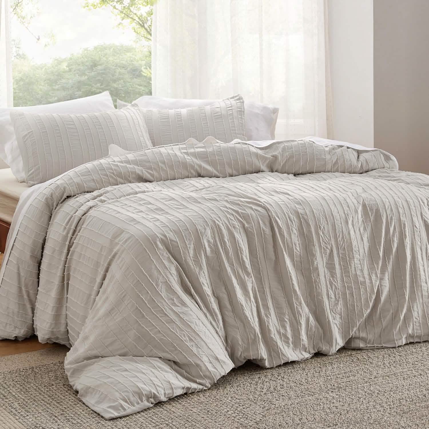 GentleSoft™ Striped Tufted Embroidery Duvet Cover Set