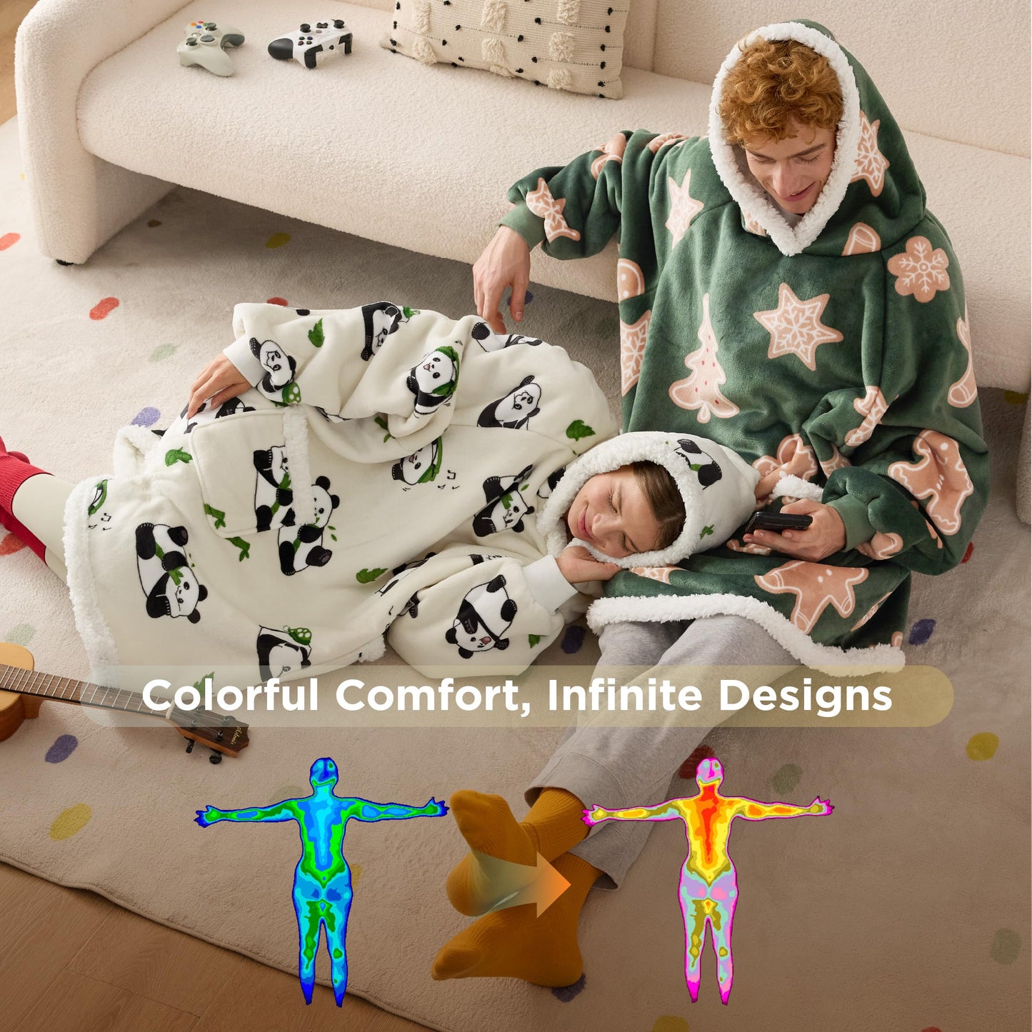 GentleSoft® Sherpa Fleece Printed Short Wearable Blanket Hoodie