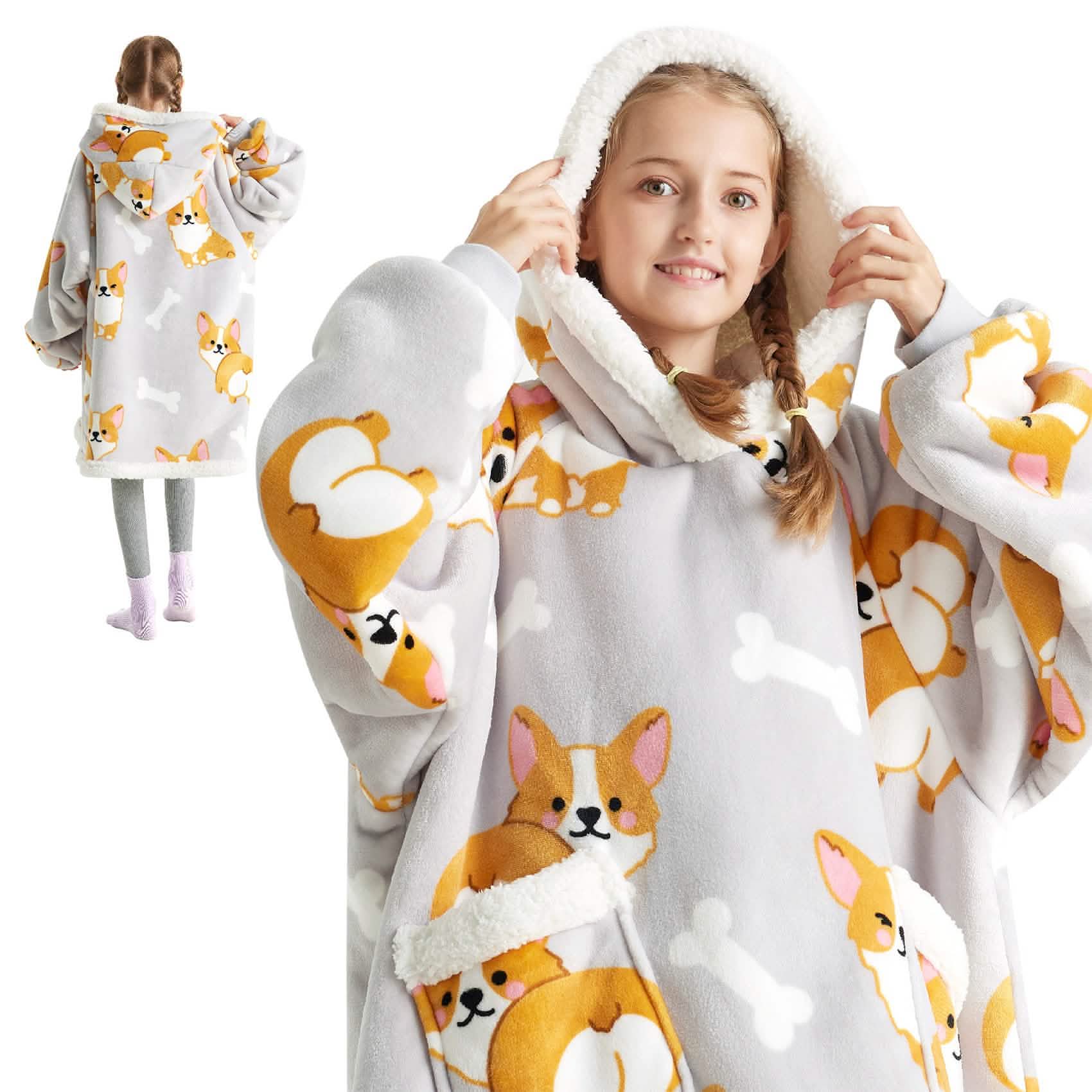 GentleSoft™ Sherpa Fleece Printed Short Wearable Blanket Hoodie